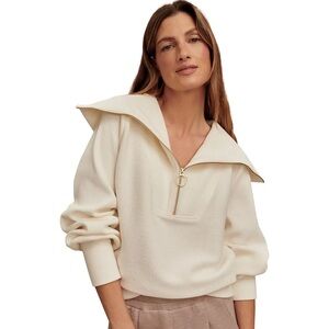 NWT Varley Cream Vine half-zip pullover high collar exaggerated sleeves hoop zip